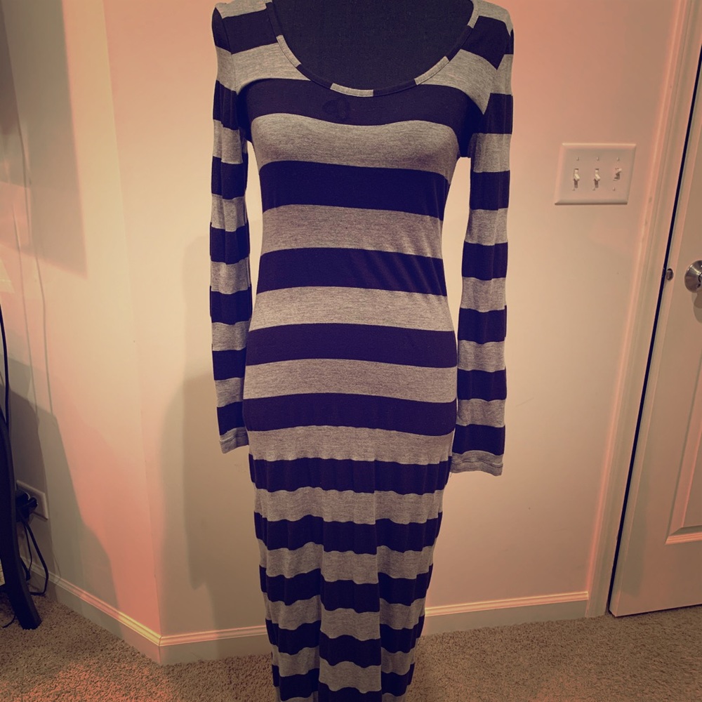 Black and Grey striped maxi dress